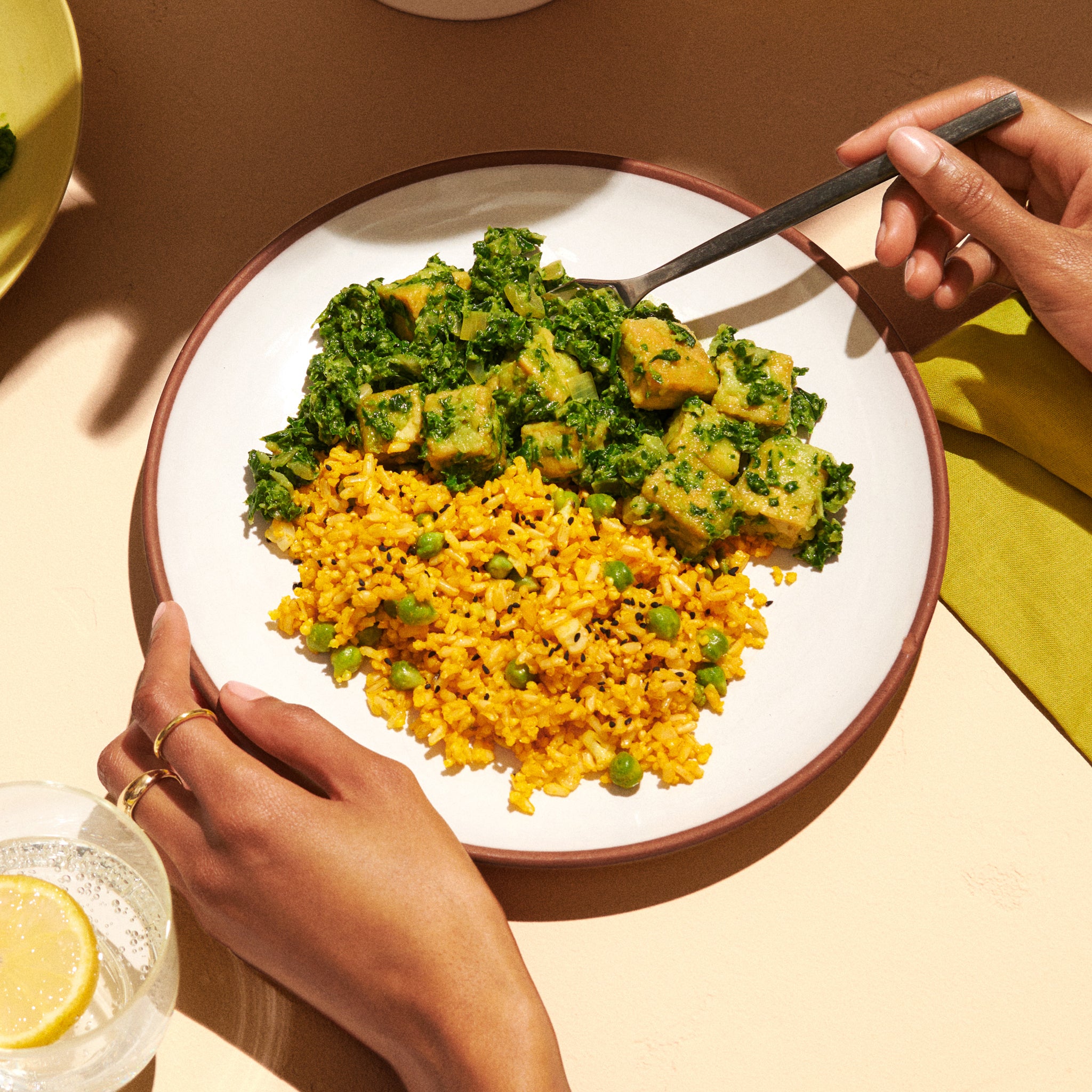 Curried Brown Rice + Green Chickpea Grain Sunset